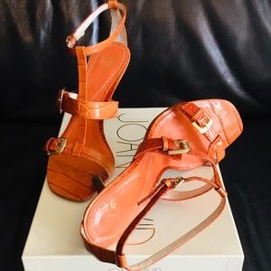 EUC JOAN & DAVID Orange Croco Three Strap Sandals